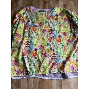 Tish Cox Cotton Shirt Whimsical Spring Floral Watercolor Gingham Purple L